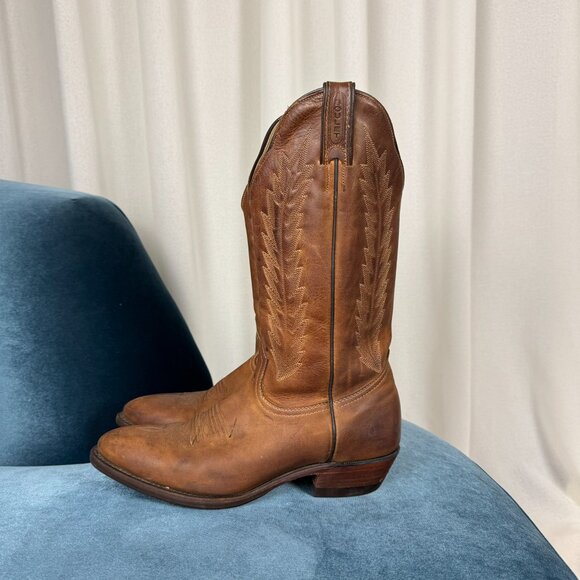 Vintage Boulet Brown Leather Cowboy Boots Brown Size 10 - Picture 10 of 15